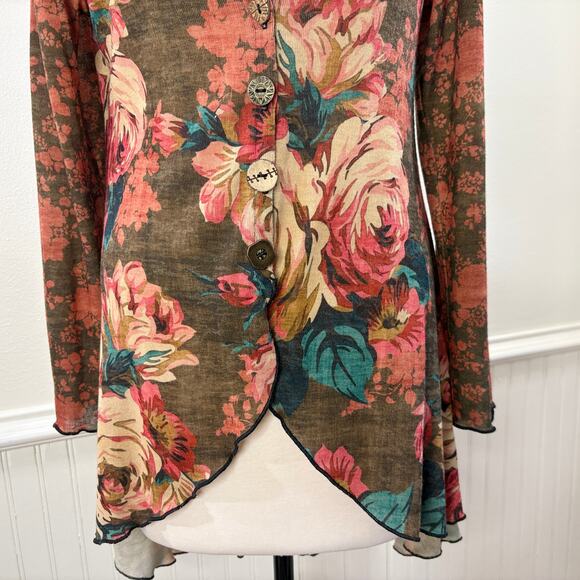 Amma Size M Cardigan Tunic Top Floral Patchwork Asymmetrical Boho FLAW READ - Picture 10 of 13